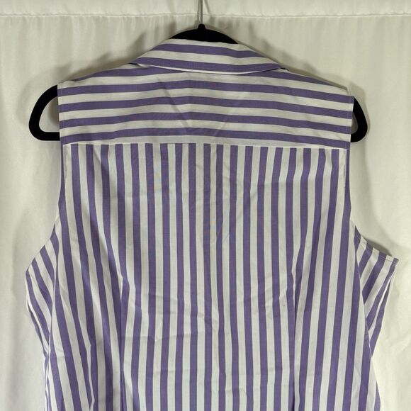 Talbots Blouse Women's 16 Purple White Striped Button Up Vneck Collared Non Iron - Picture 8 of 9